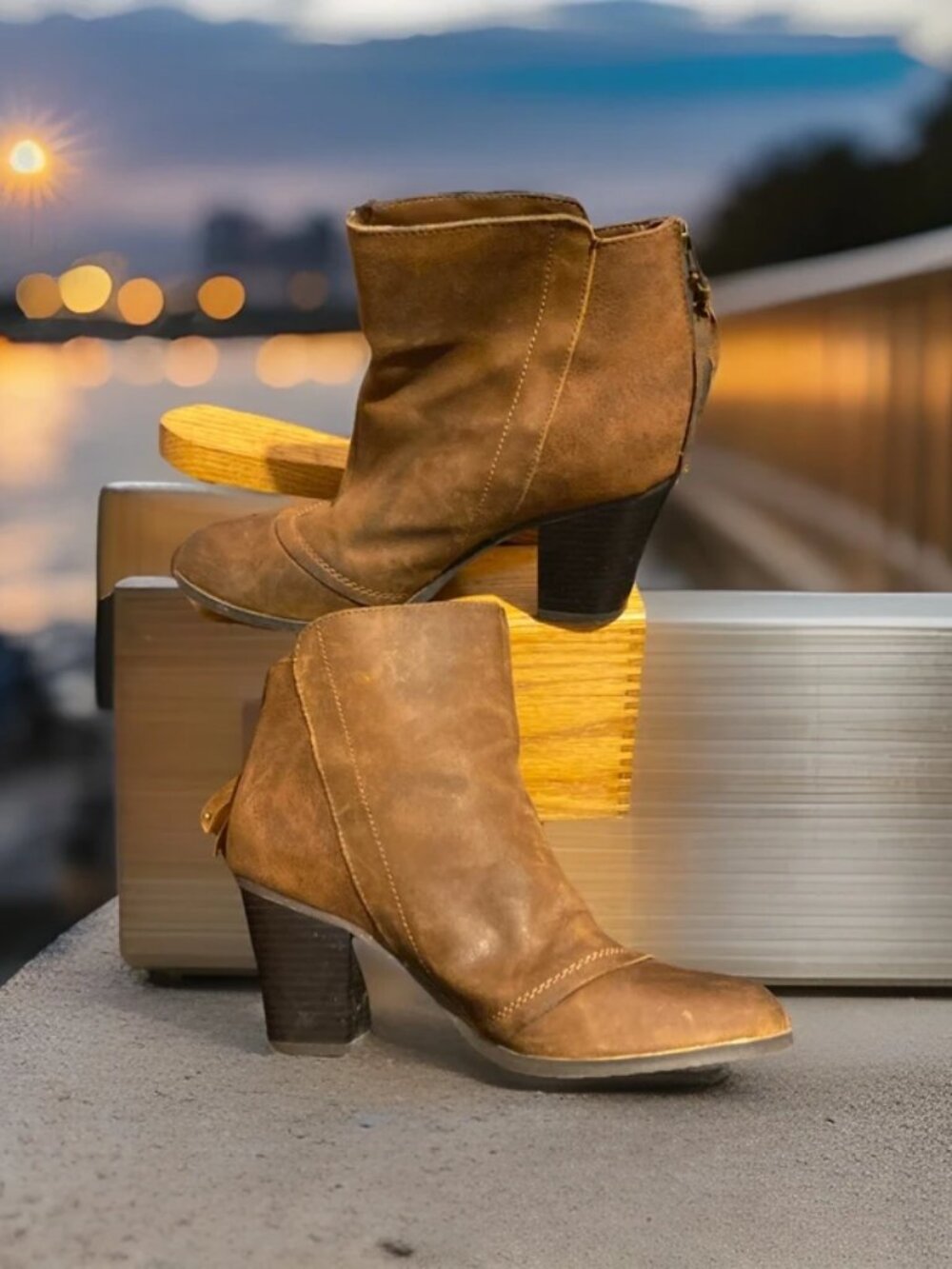 Bar III Jillian Midcalf Boots Womens Leather Ankle 3” Heels Brown Back Zipper - Picture 5 of 5